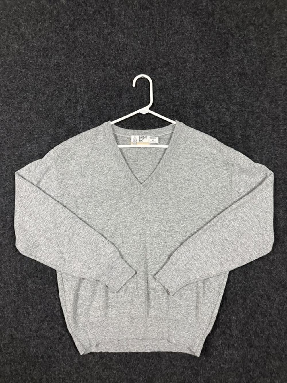 Vintage London Fog V-Neck Sweater Men's XL Gray Made USA Acrylic